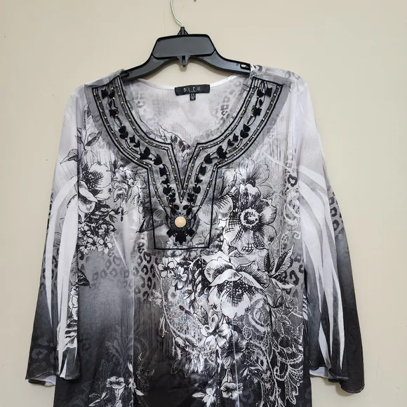 B.L.E.U. size 2X Mesh Embroidered Boho Floral Grunge Fairy Made in USA Black - Picture 2 of 13